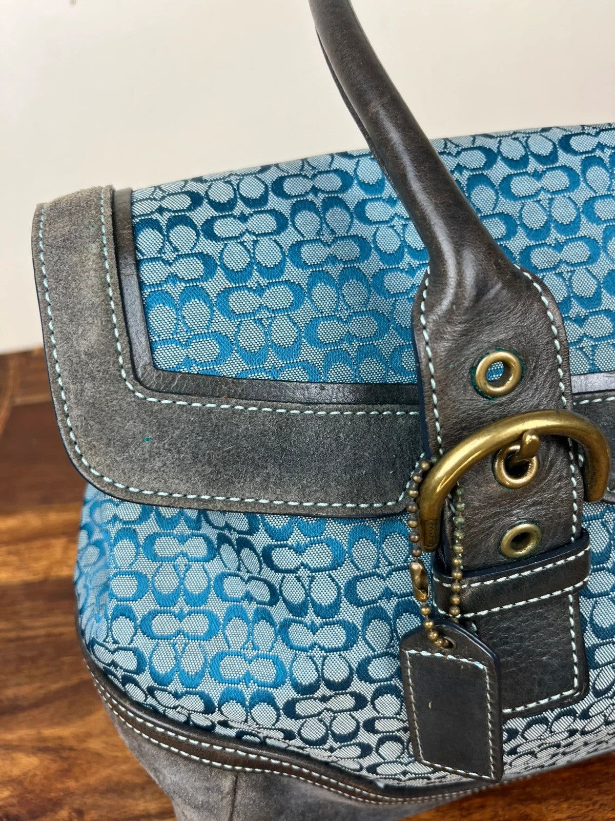 Coach Soho Signature Flap Satchel 7080 - Y2K Vintage Blue/ dark Grey
