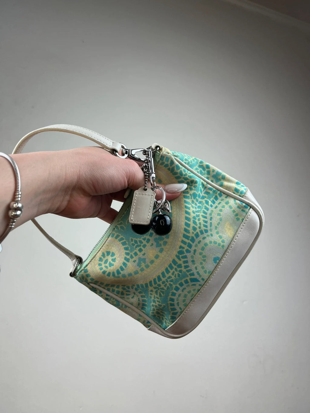 Rare Coach Green Paisley Print Mini Shoulder Handbag - Model 8104