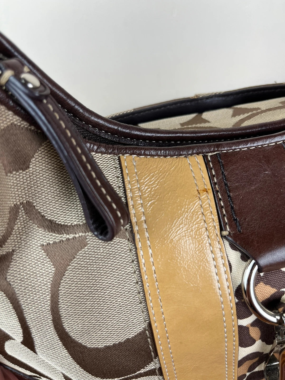 Coach Hamptons Signature Stripe Leopard Hobo