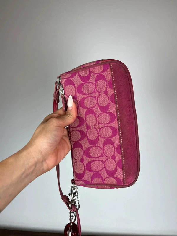 Rare Coach Signature Hot Pink Suede Trim Demi Shoulder Bag 6094