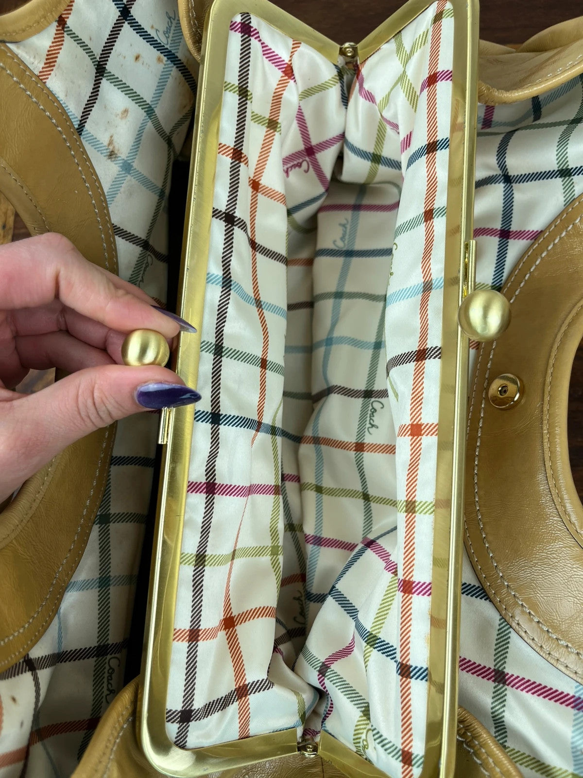 Coach Ergo Pleated Kiss-Lock Satchel - Honey Tan With Cherry Charm