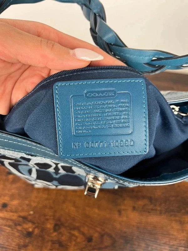Coach Chelsea Optic C Blue Signature Jacquard Turnlock Hobo 10990