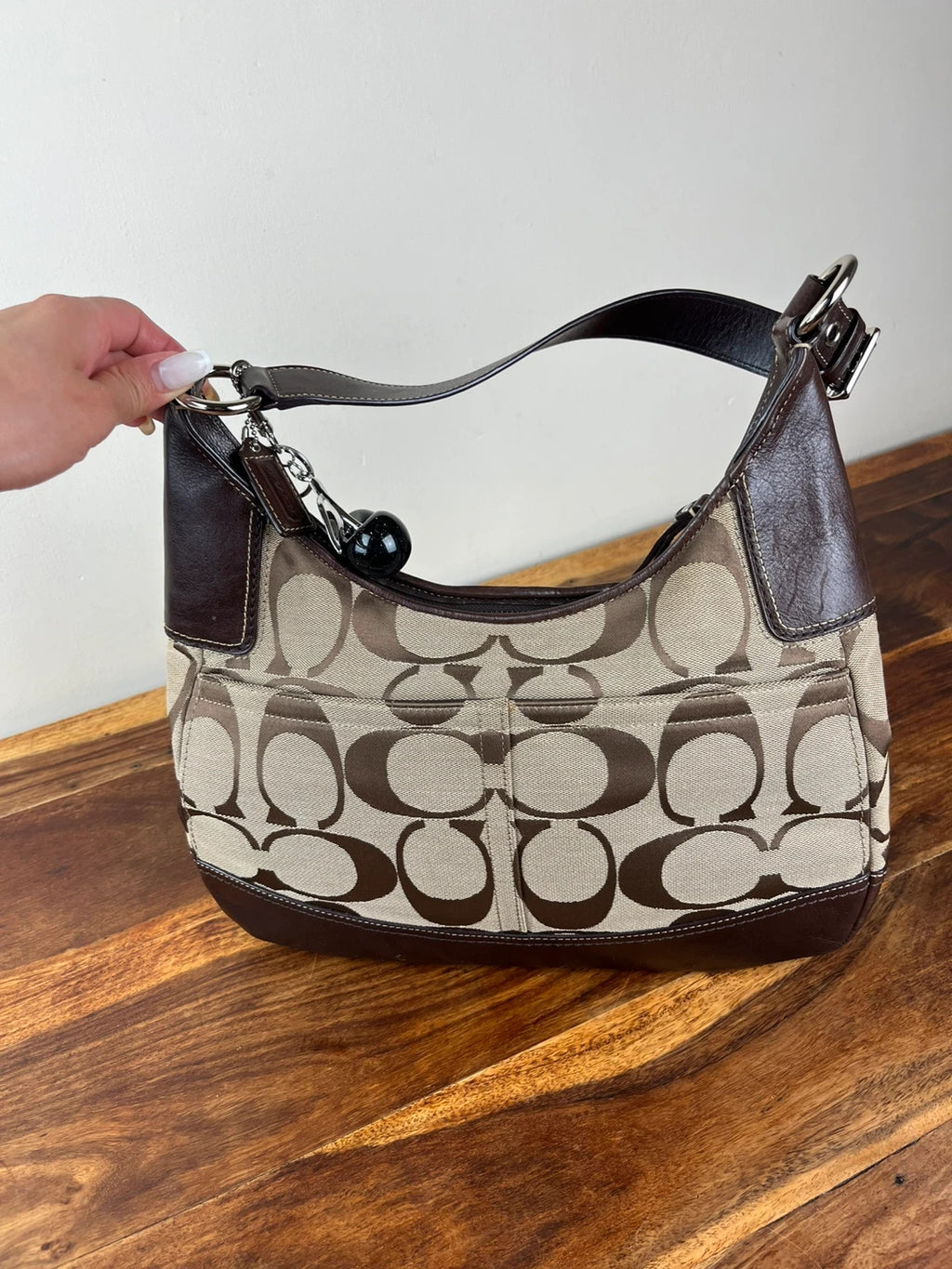 Coach Hamptons Signature Stripe Leopard Hobo