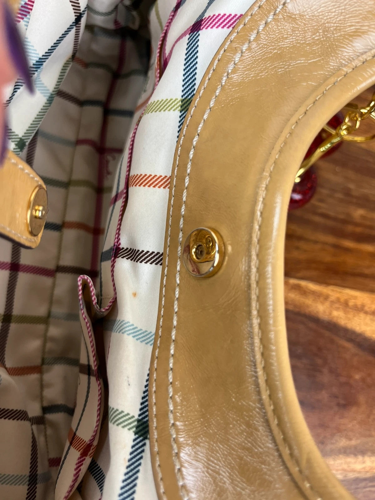 Coach Ergo Pleated Kiss-Lock Satchel - Honey Tan With Cherry Charm