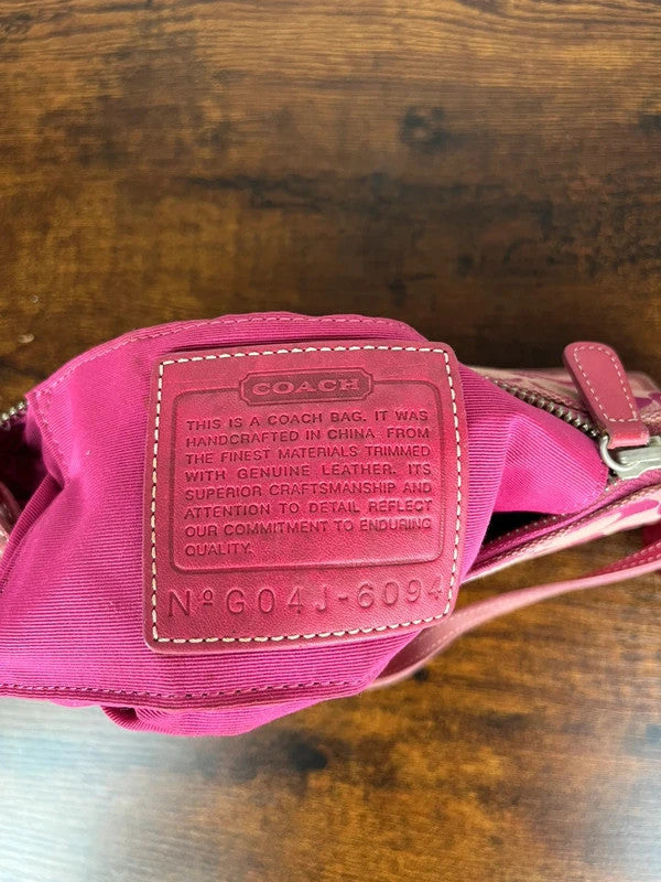 Rare Coach Signature Hot Pink Suede Trim Demi Shoulder Bag 6094