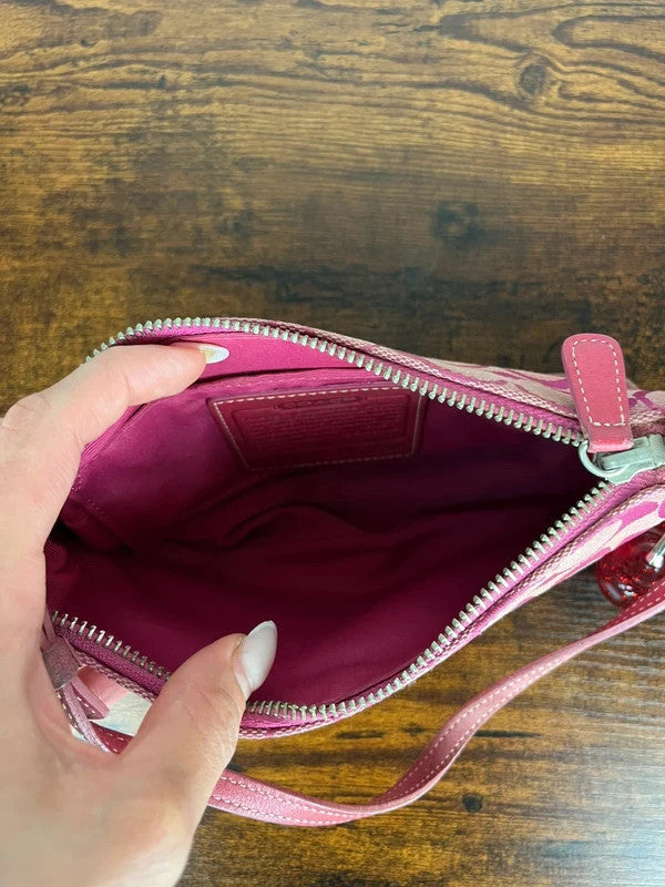 Rare Coach Signature Hot Pink Suede Trim Demi Shoulder Bag 6094
