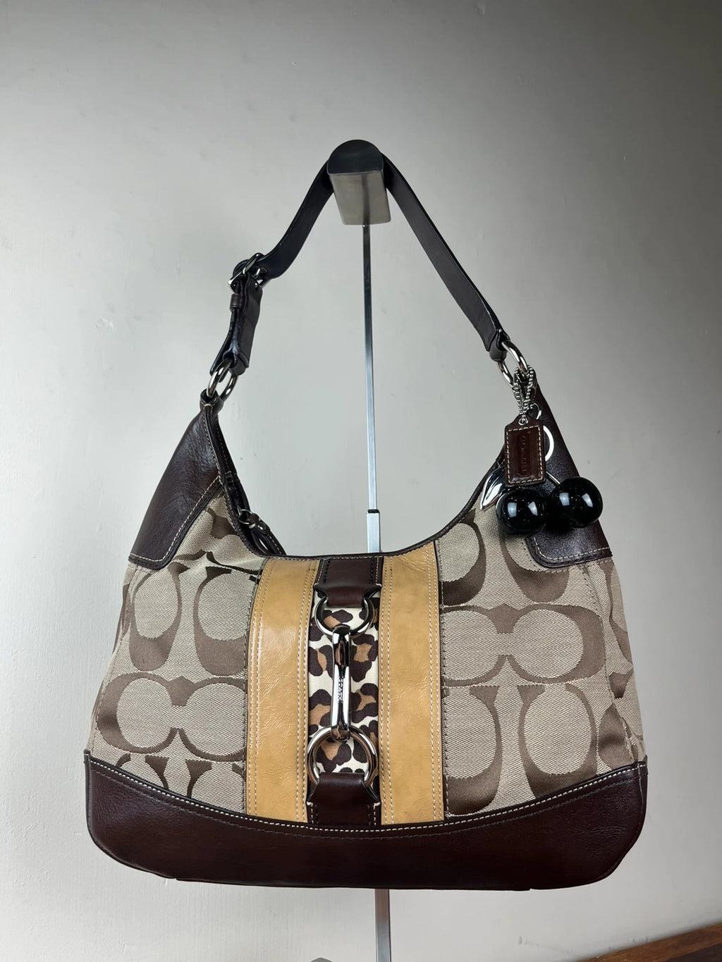Coach Hamptons Signature Stripe Leopard Hobo