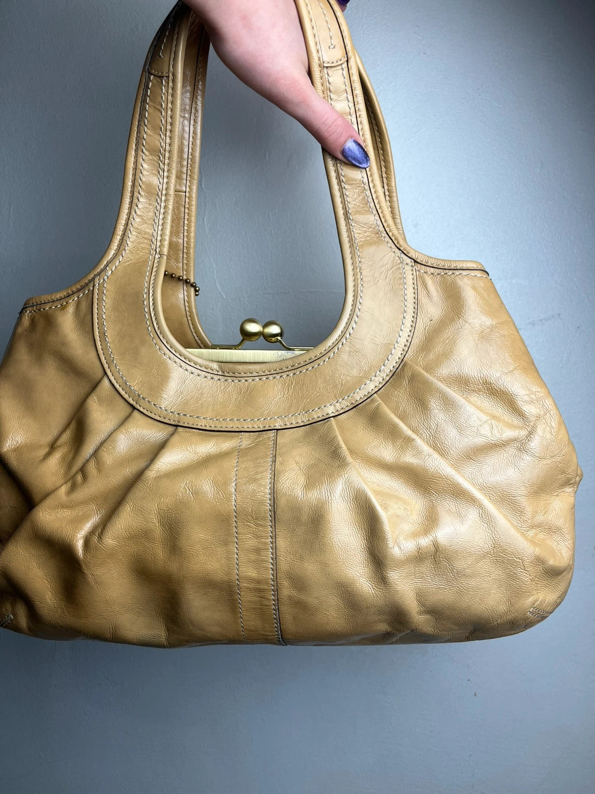 Coach Ergo Pleated Kiss-Lock Satchel - Honey Tan With Cherry Charm