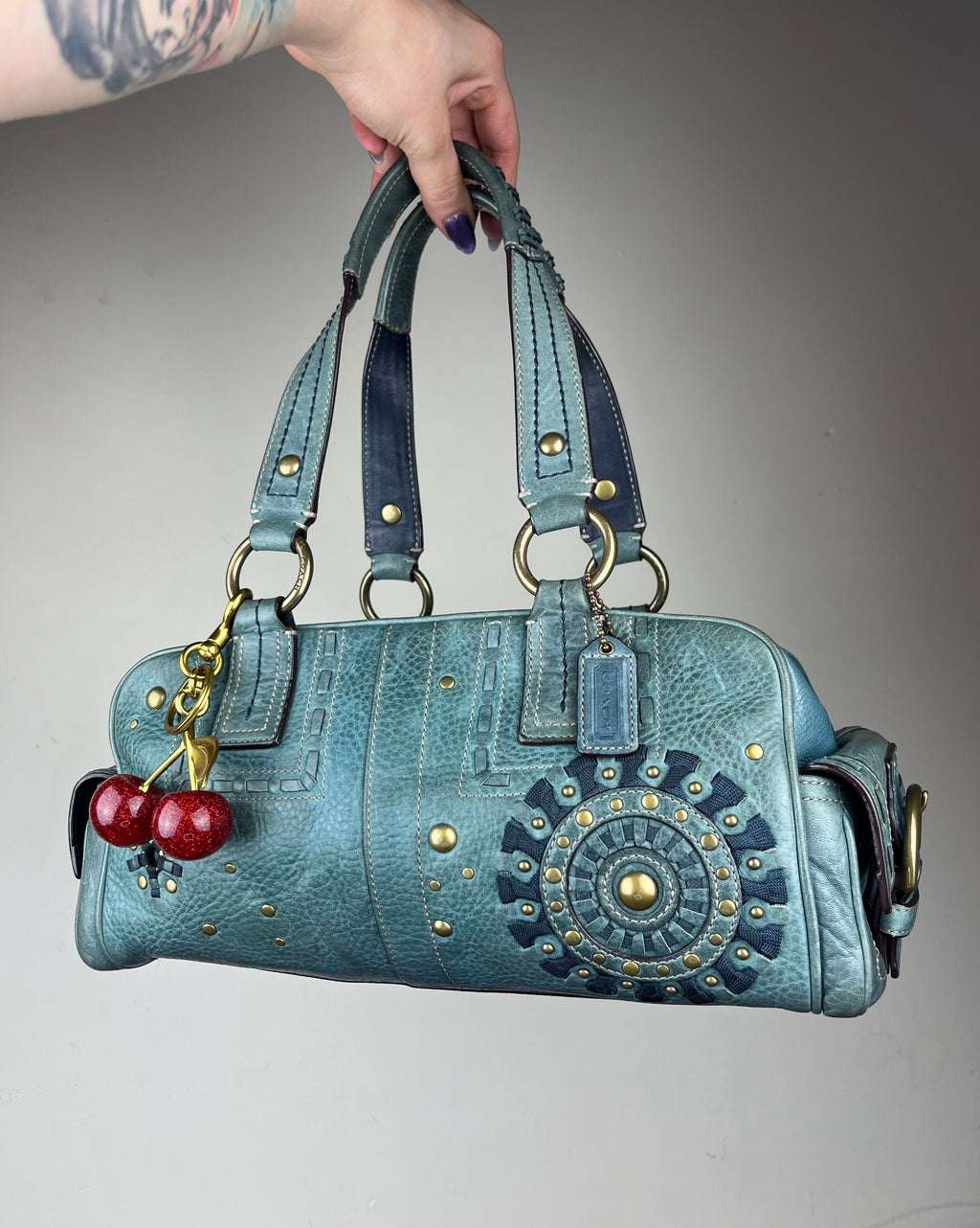 Rare Coach Mia Laced Studded Satchel - Style 10064 With Cherry Charm