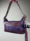 Coach East West Signature Canvas & Suede Shoulder Bag - Model 9363 Purple With Cherry Charm