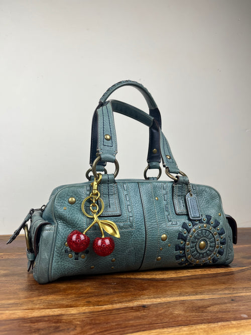 Rare Coach Mia Laced Studded Satchel - Style 10064 With Cherry Charm