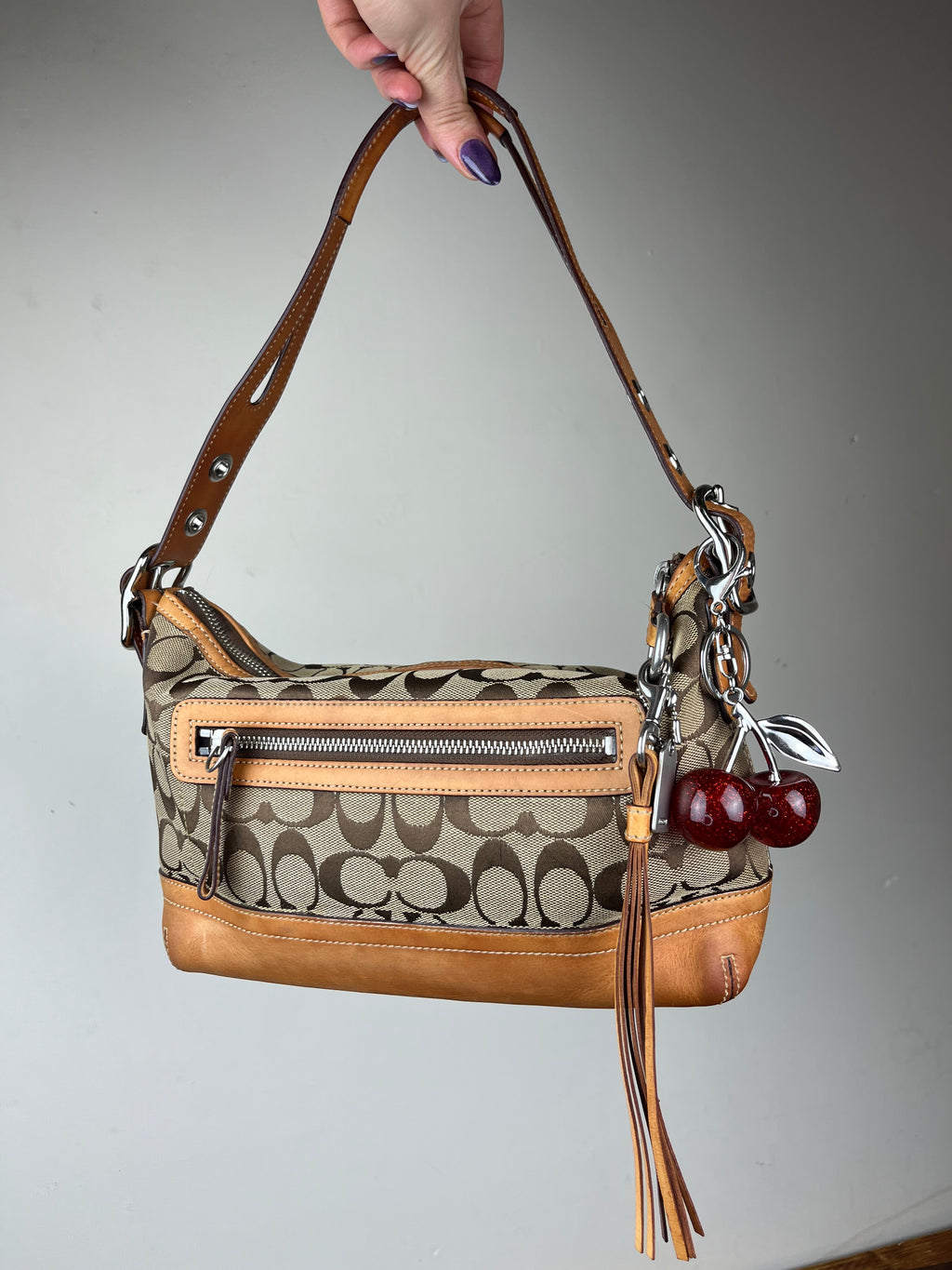 Coach East West Duffle Shoulder Bag - Model 9363 With Cherry Charm